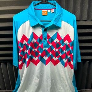 Puma Golf Polo Shirt XXL Cool Cell Blue / White / Pattern